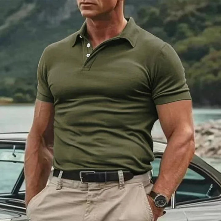 Polo homme – Coupe ajustée – Maille douce – Manches courtes – Col boutonné