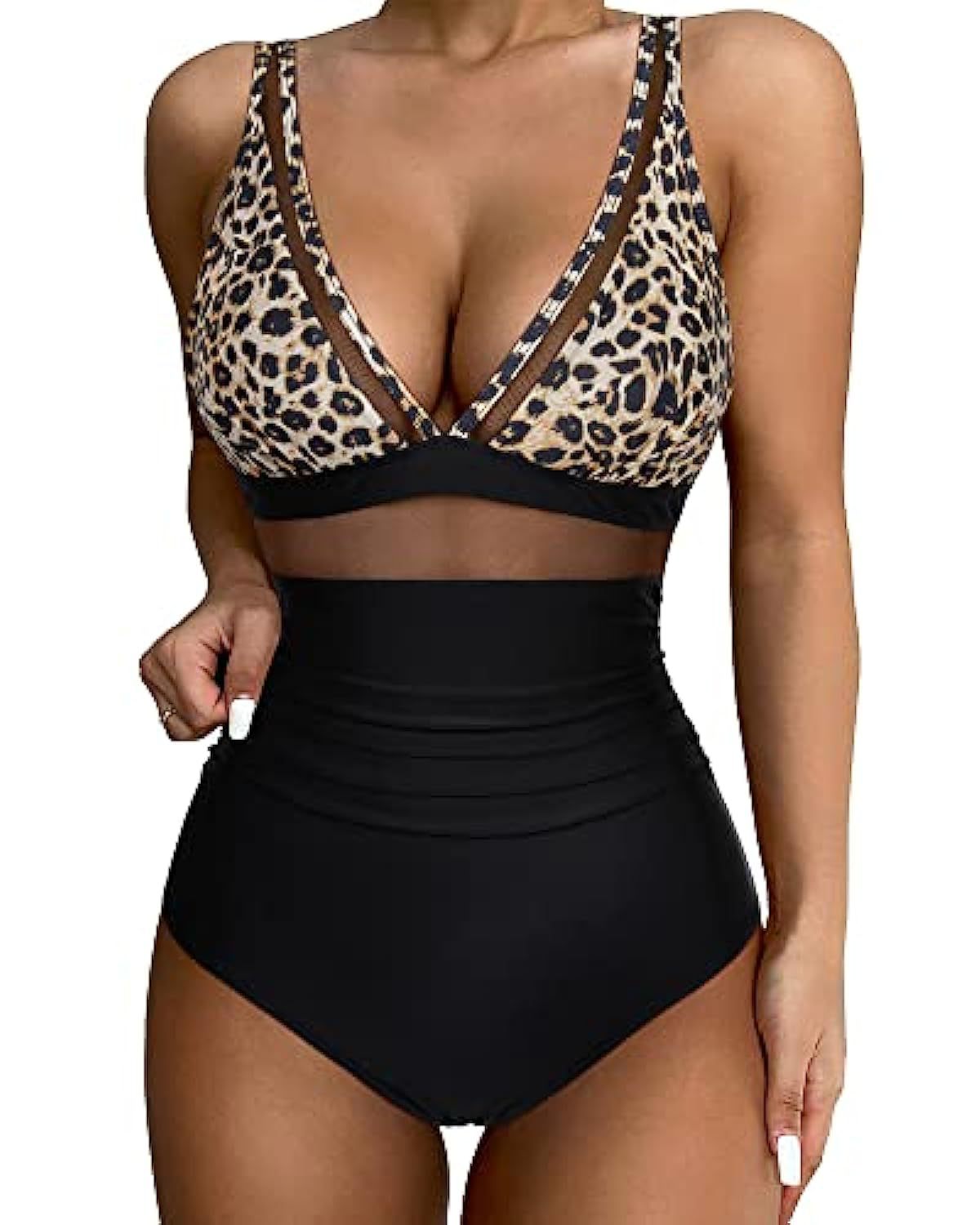 Maillot de bain femme – Coupe moulante – Décolleté plongeant – Détails en mesh respirants
