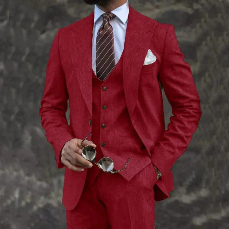 Costume 3 pièces homme – Coupe ajustée – Tissu respirant – Style classique élégant