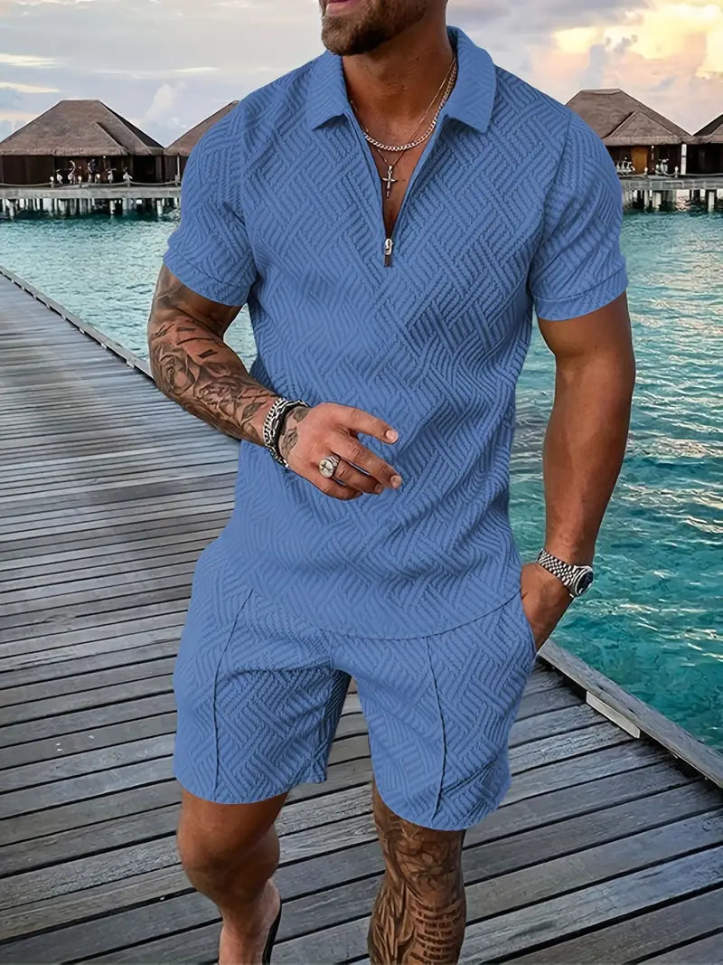Ensemble Polo et Short Homme – Coupe Slim – Tissu Respirant – Fermeture Zippée