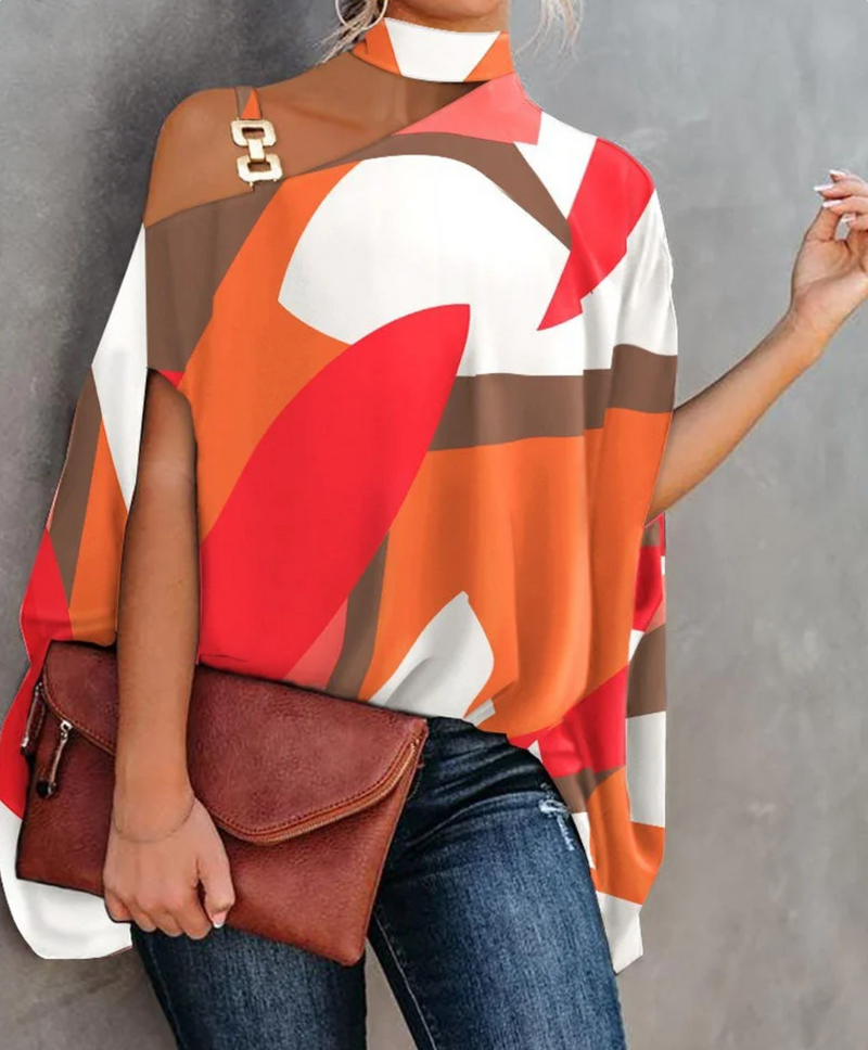 Haut femme off-shoulder – Coupe décontractée – Col asymétrique – Tissu respirant
