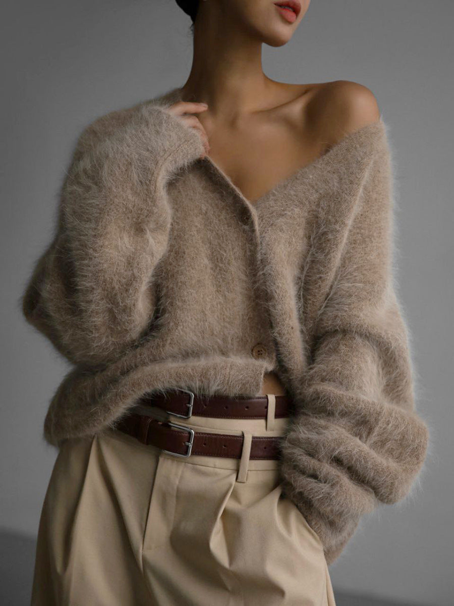 Femme Cardigan - Coupe Ample et Décontractée - Textile Doux et Moelleux - Col V - Boutons Naturels