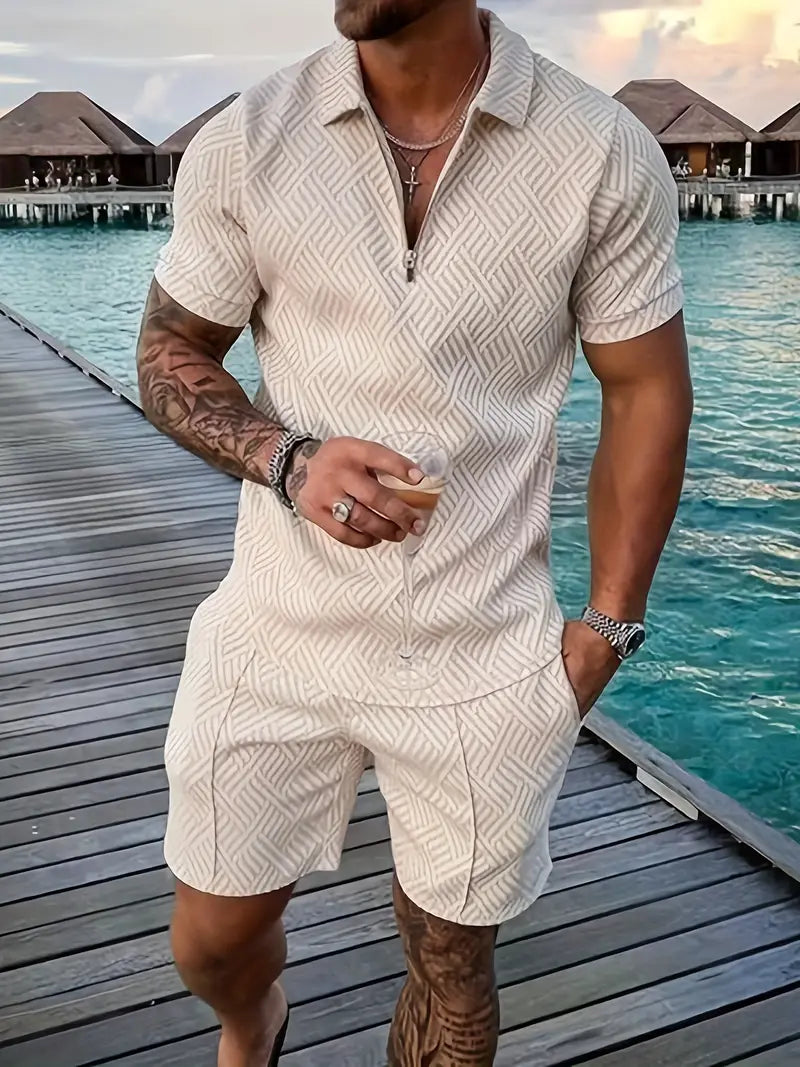 Ensemble Polo et Short Homme – Coupe Slim – Tissu Respirant – Fermeture Zippée