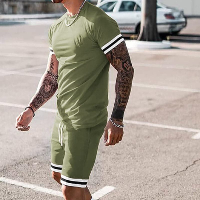 Ensemble de sport homme – Coupe slim – Tissu extensible respirant – Haut manches courtes & short