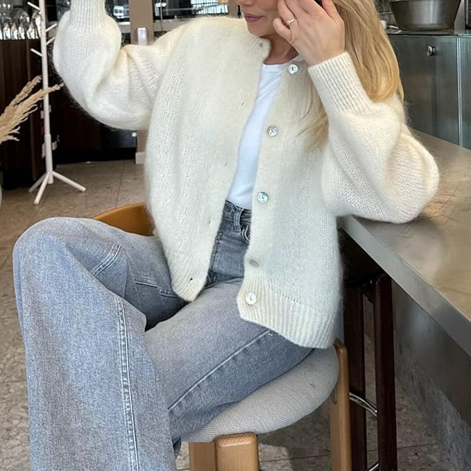 Femme Cardigan - Tricot Doux et Chaud - Coupe Casual - Manches Longues - Basique Polyvalent