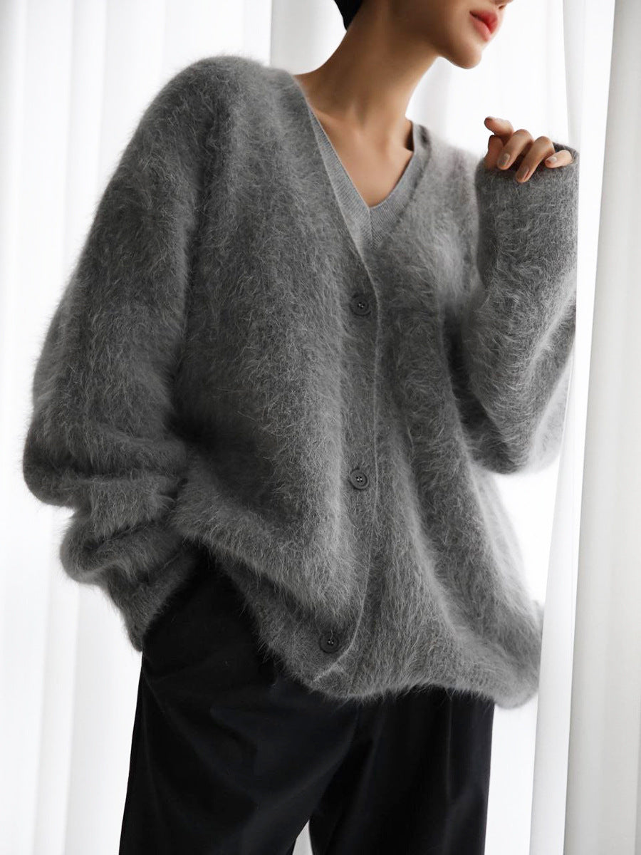 Femme Cardigan - Coupe Ample et Décontractée - Textile Doux et Moelleux - Col V - Boutons Naturels