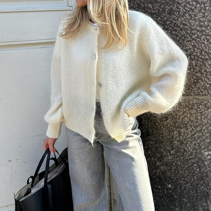 Femme Cardigan - Tricot Doux et Chaud - Coupe Casual - Manches Longues - Basique Polyvalent