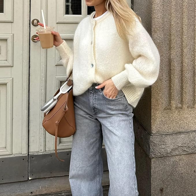 Femme Cardigan - Tricot Doux et Chaud - Coupe Casual - Manches Longues - Basique Polyvalent