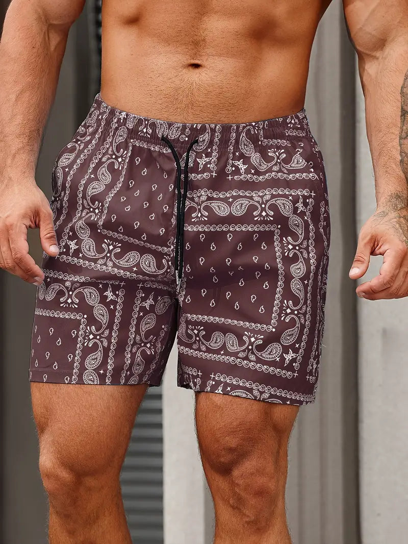 Short de bain homme – Séchage rapide – Coupe décontractée – Imprimé bandana – Mi-cuisse