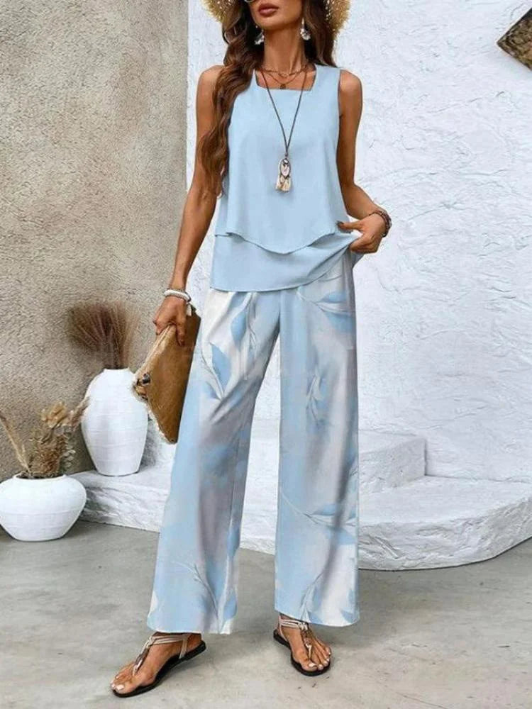 Ensemble deux pièces pour femmes – Débardeur à Motifs & Pantalon Large – Coupe Ample – Tissu Respirant