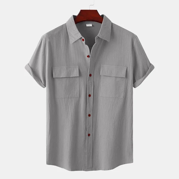 Chemise homme manches courtes – Coupe décontractée – Lin coton – Poches poitrine