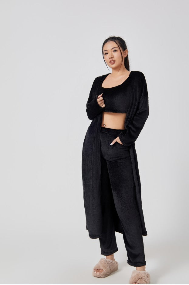 Femme Ensemble Lounge - Crop Top, Pantalon et Cardigan - Coupe Relax - Douillet - Polyvalent