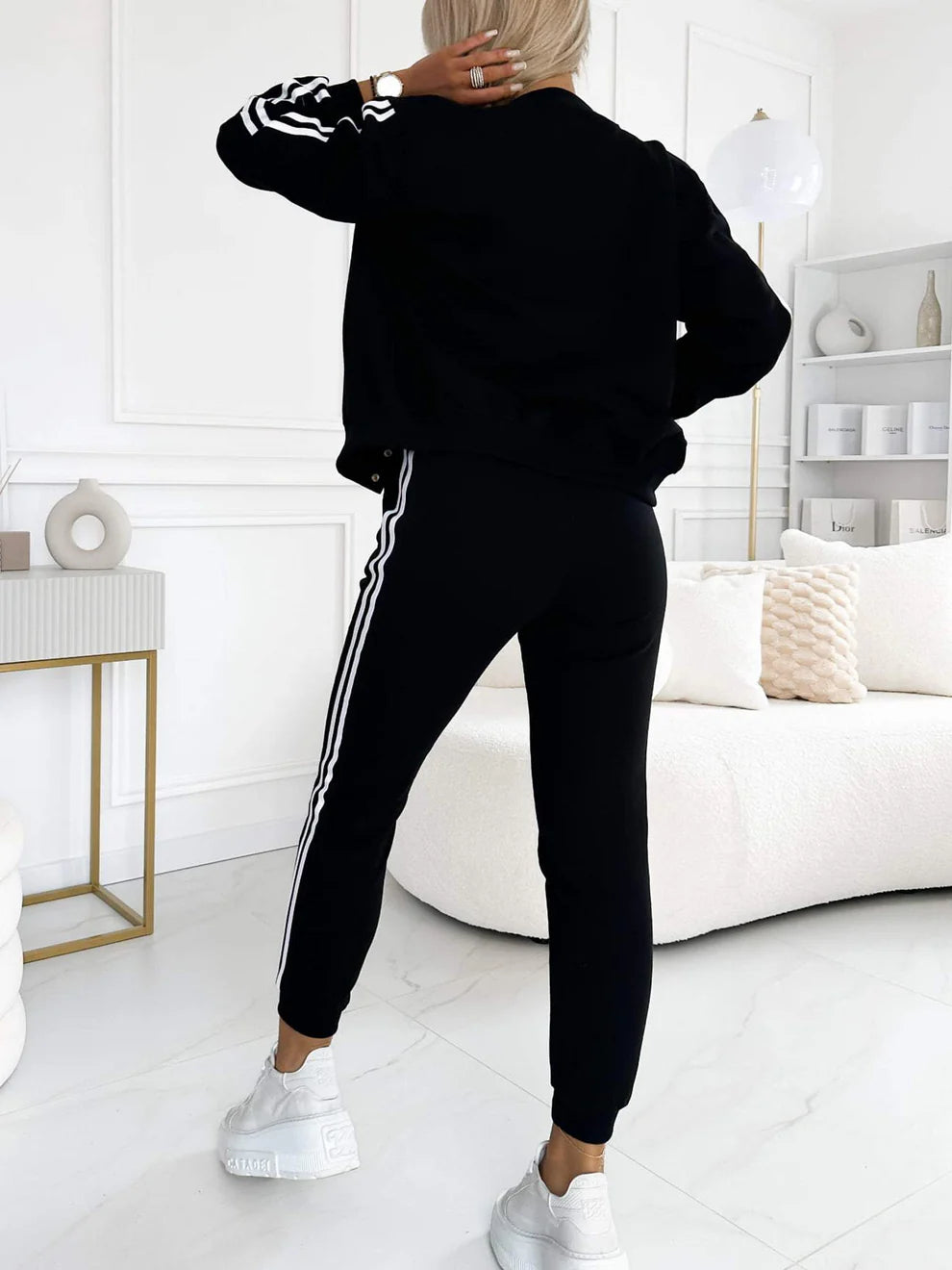 Femme Veste Sport-Chic - Coton Respirant - Coupe Relax - Bandes Contrastantes - Bordures Côtelées