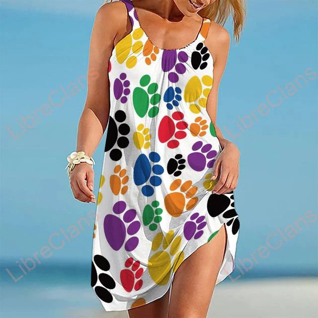 Robe femme – Coupe décontractée – Sans manches – Imprimé ludique – Tissu respirant