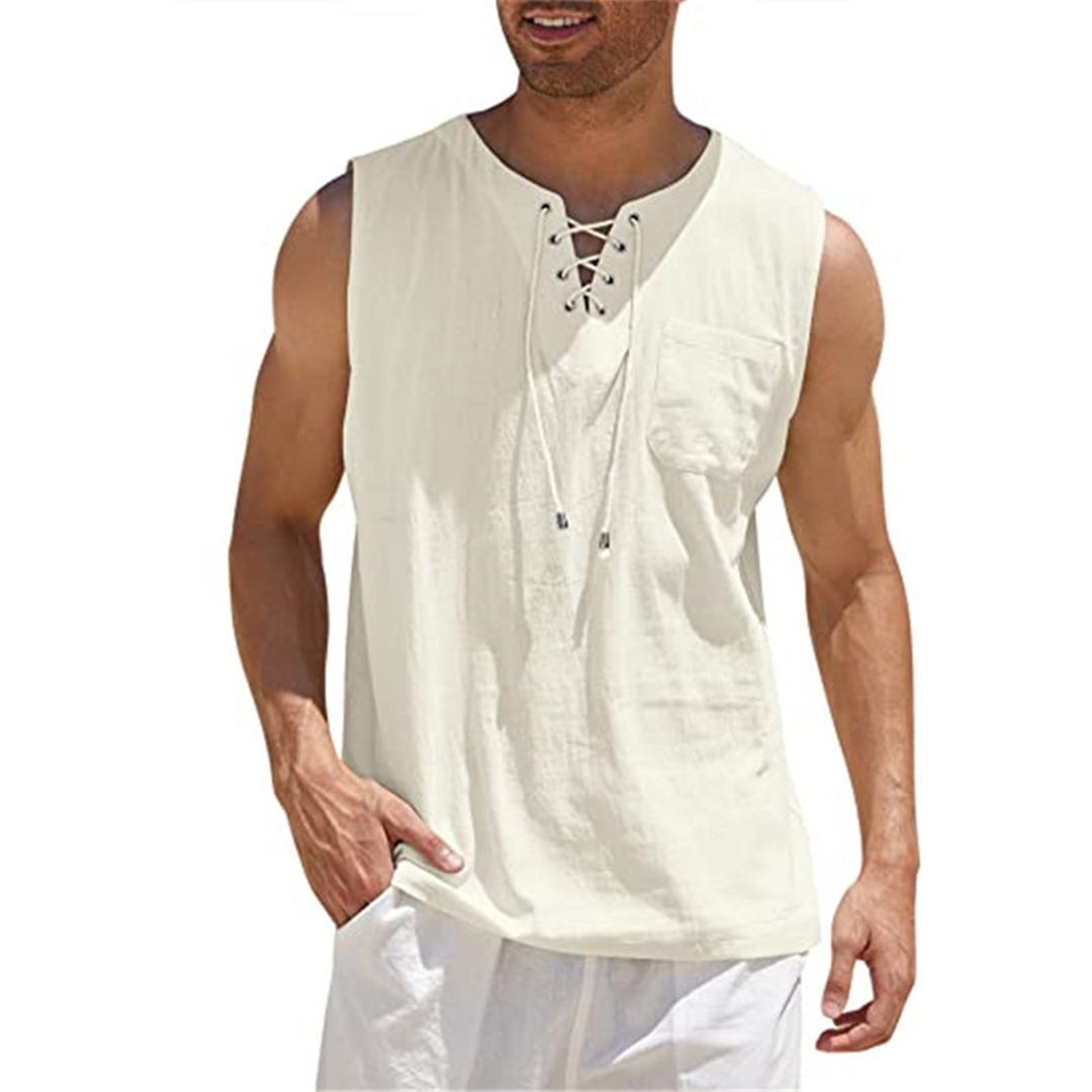 Débardeur Homme – Coupe Ample – Tissu Respirant – Devant Lacé – Style Décontracté