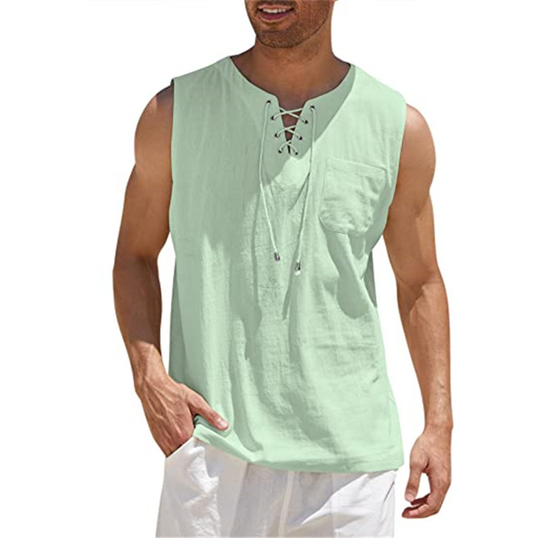 Débardeur Homme – Coupe Ample – Tissu Respirant – Devant Lacé – Style Décontracté