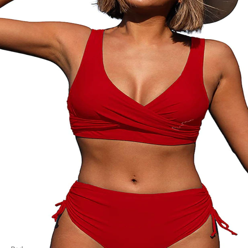 Bikini Femme – Haut Croisé – Taille Haute – Fronces Réglables – Tissu Respirant