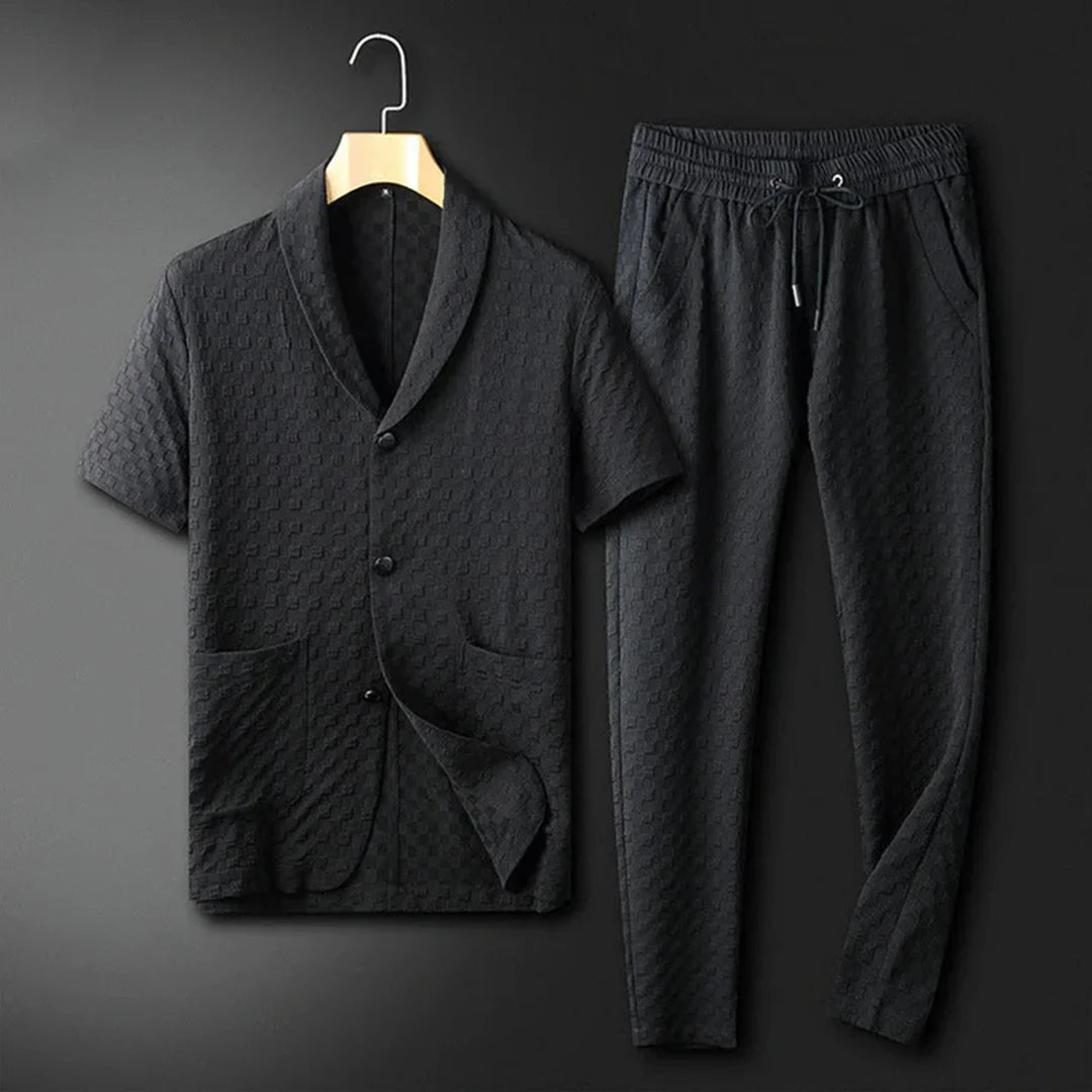 Ensemble d’intérieur homme – Coupe décontractée – Haut manches courtes et pantalon à cordon