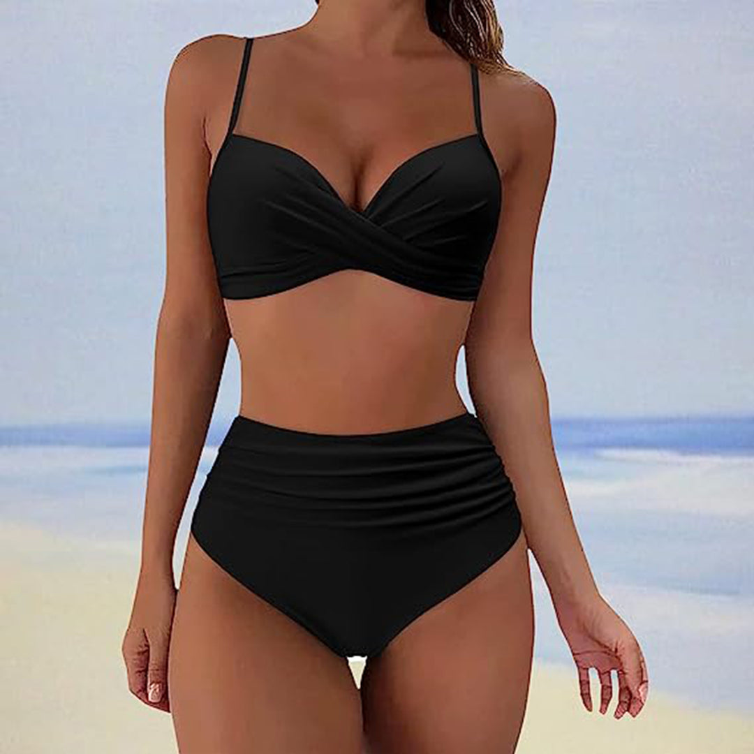 Bikini femme – Taille haute – Bonnets rembourrés – Devant croisé – Tissu respirant