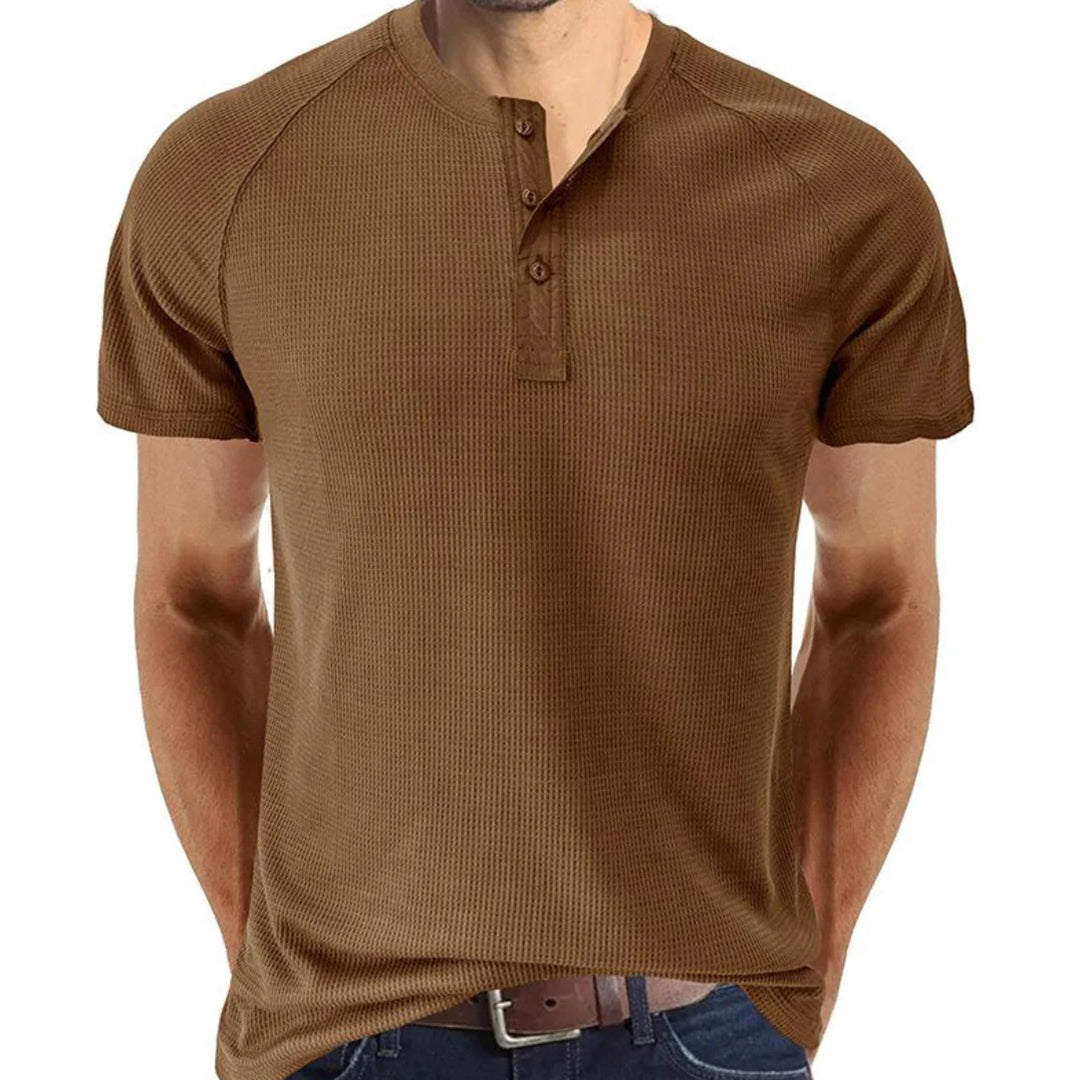 T-shirt henley homme – Coupe slim – Maille douce – Manches courtes