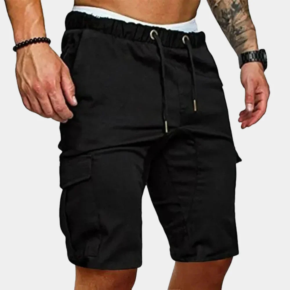Short cargo homme – Coton – Coupe droite décontractée – Taille élastique – Poches cargo