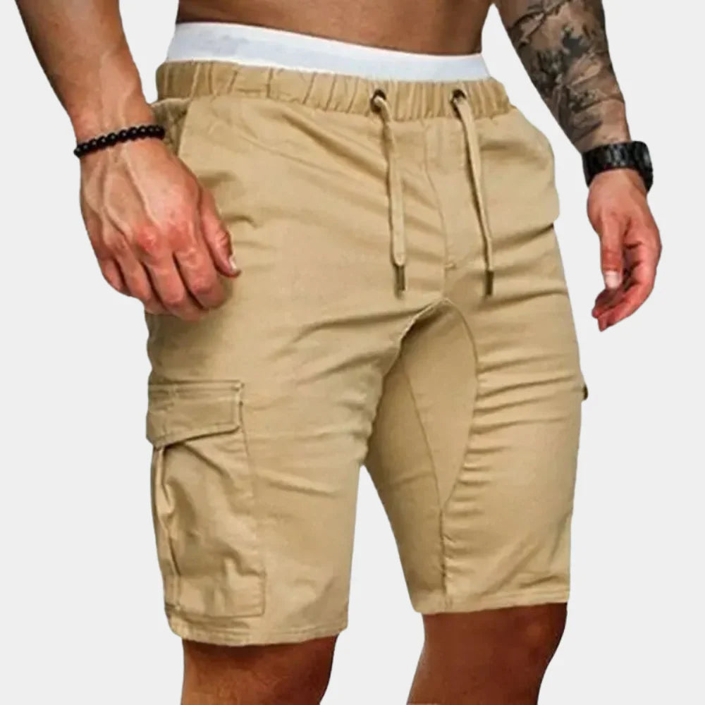 Short cargo homme – Coton – Coupe droite décontractée – Taille élastique – Poches cargo