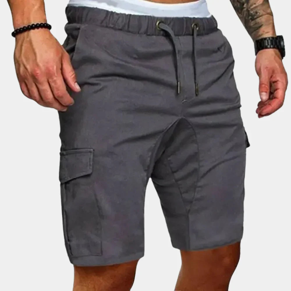 Short cargo homme – Coton – Coupe droite décontractée – Taille élastique – Poches cargo