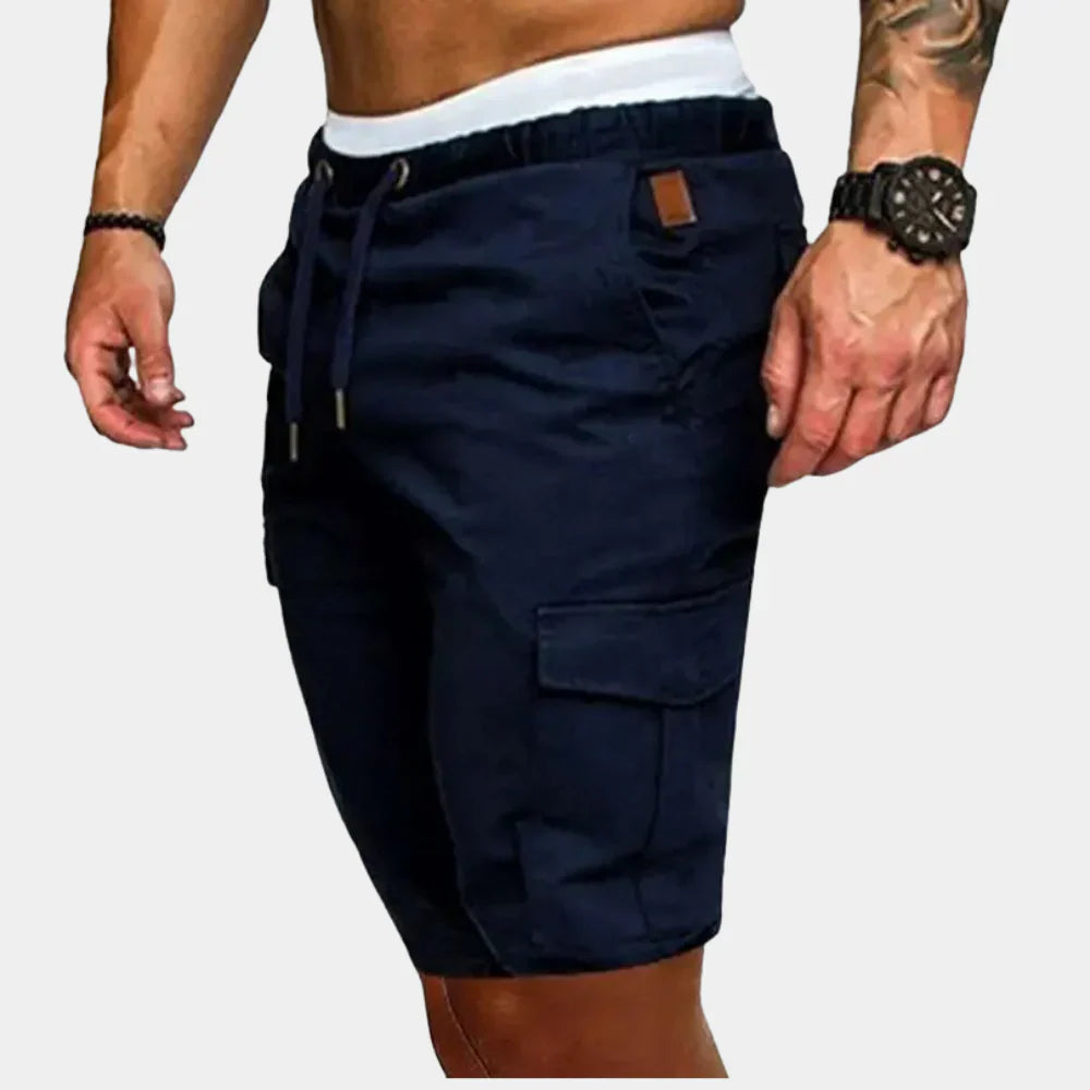 Short cargo homme – Coton – Coupe droite décontractée – Taille élastique – Poches cargo