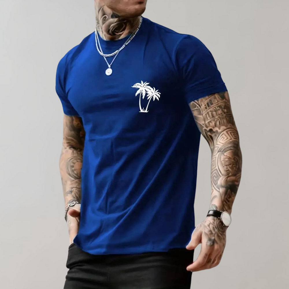 T-shirt homme – Coupe décontractée – Manches courtes – Motif palmier – Tissu respirant