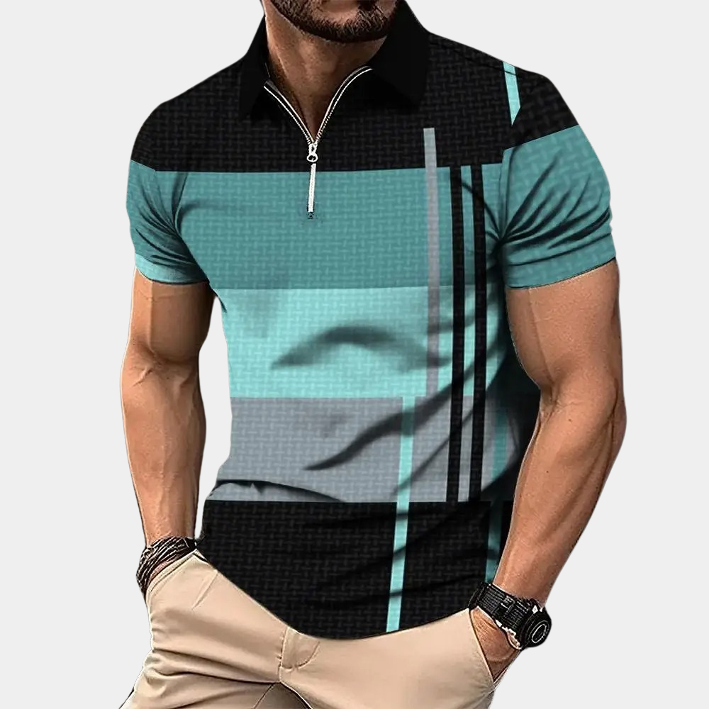 Polo homme – Coupe slim – Manches courtes – Fermeture zippée – Motif moderne