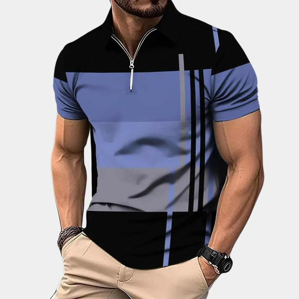 Polo homme – Coupe slim – Manches courtes – Fermeture zippée – Motif moderne