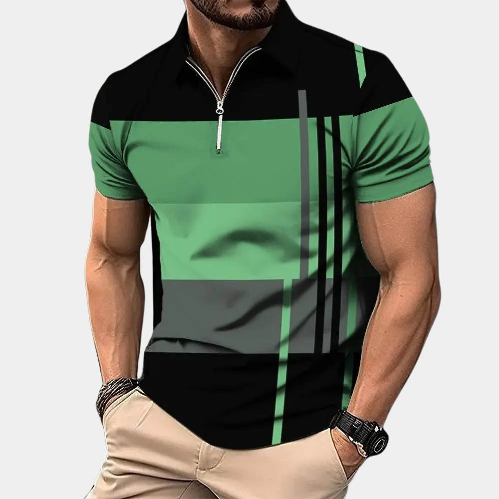 Polo homme – Coupe slim – Manches courtes – Fermeture zippée – Motif moderne