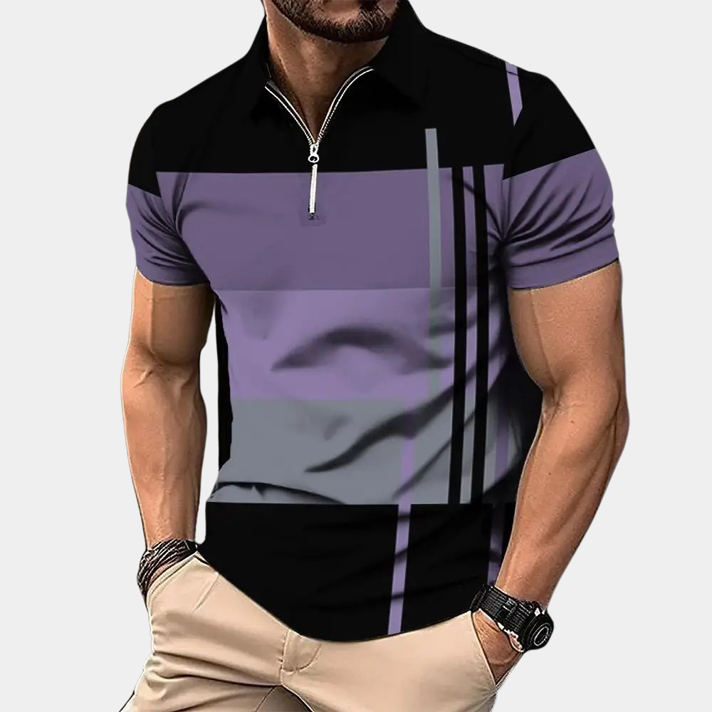 Polo homme – Coupe slim – Manches courtes – Fermeture zippée – Motif moderne