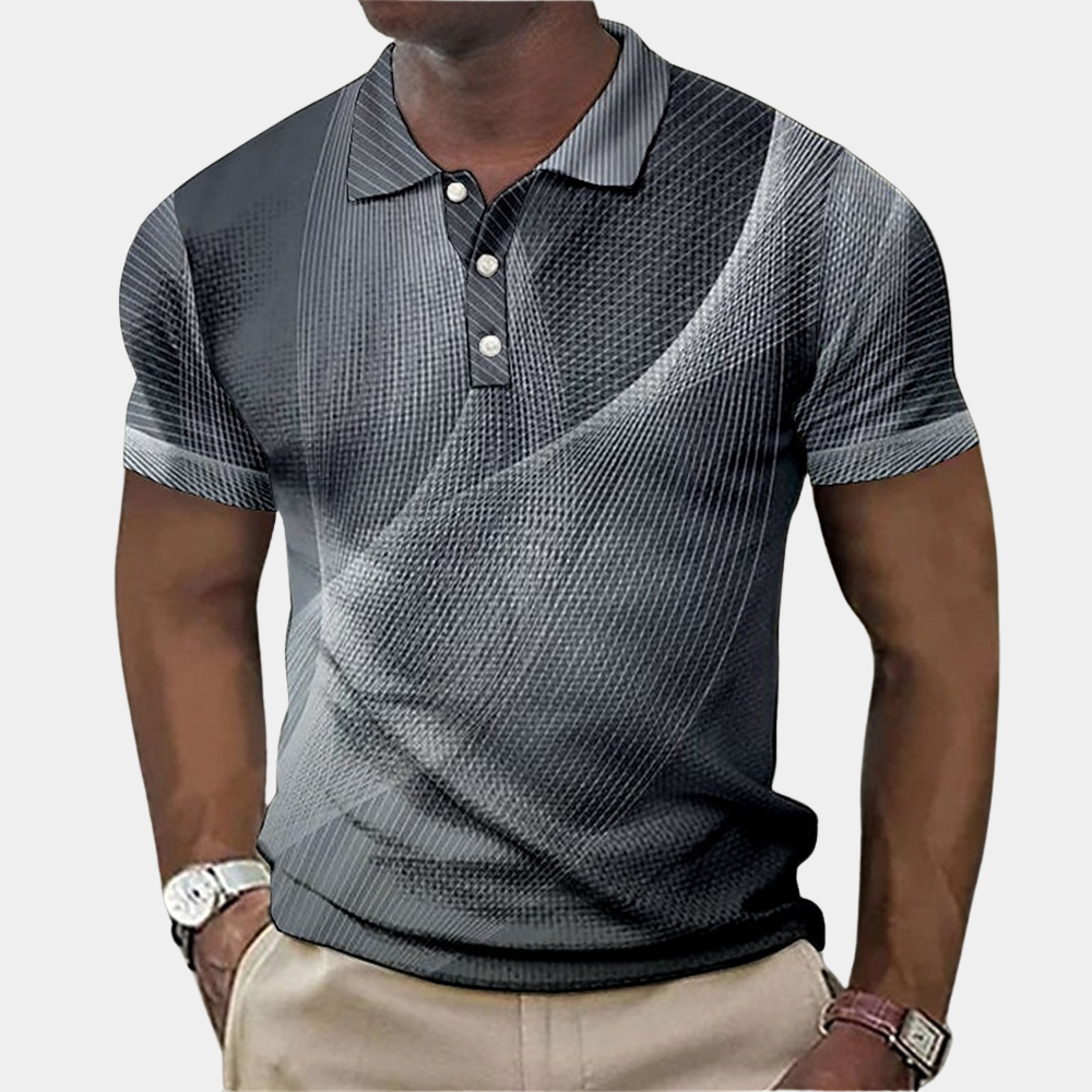 Polo homme – Coupe ajustée – Maille douce – Imprimé géométrique – Col côtelé