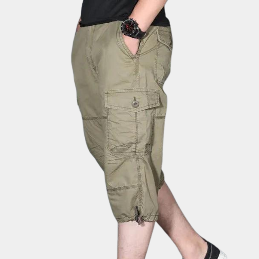 Pantalon cargo homme – Coupe décontractée – Longueur trois-quarts – Tissu respirant – Multi-poches utilitaires