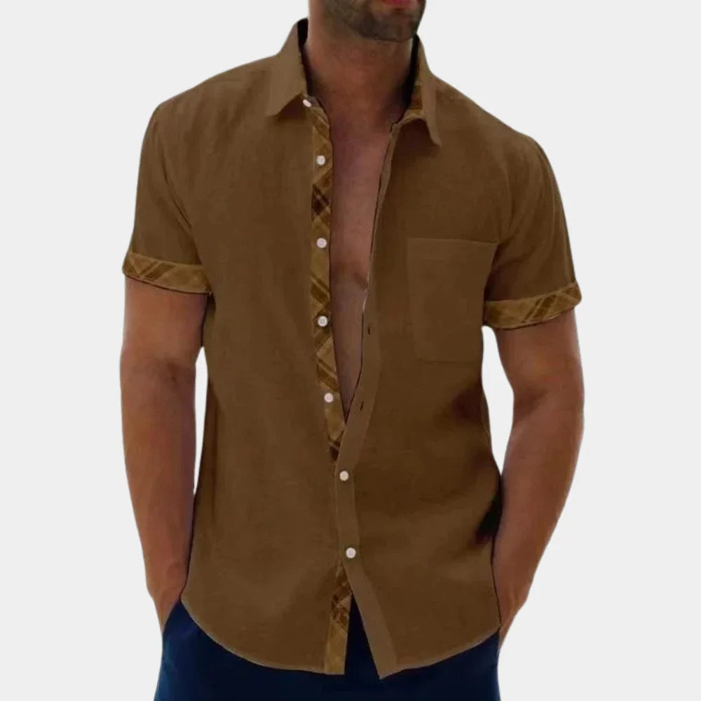 Chemise homme manches courtes – coupe décontractée – coton – col classique