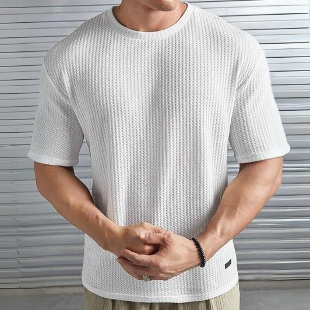 Chemise homme décontractée – Maille texturée – Coupe ample – Manches courtes
