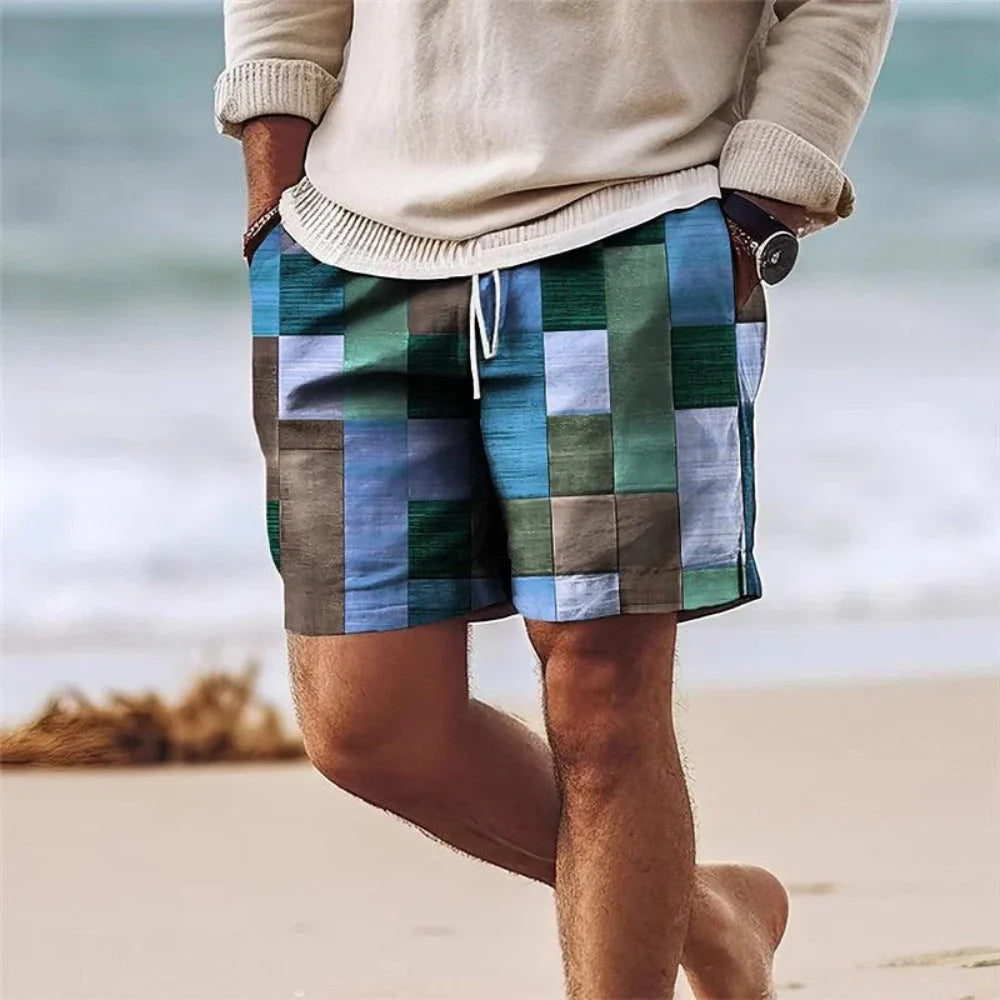 Short Relaxed Homme – Longueur Mi-Cuisse – Imprimé Géométrique – Tissu Respirant