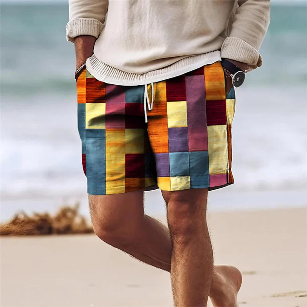 Short Relaxed Homme – Longueur Mi-Cuisse – Imprimé Géométrique – Tissu Respirant