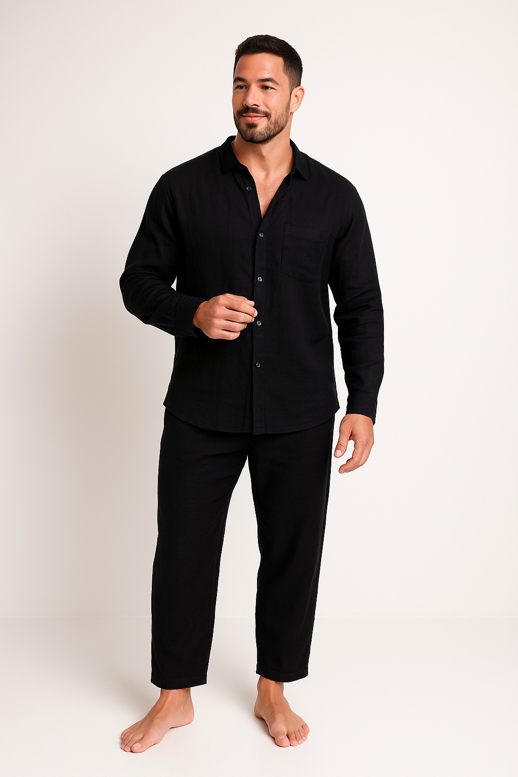 Ensemble Homme Décontracté – Tissu Naturel Respirant – Chemise Ample et Pantalon Droit