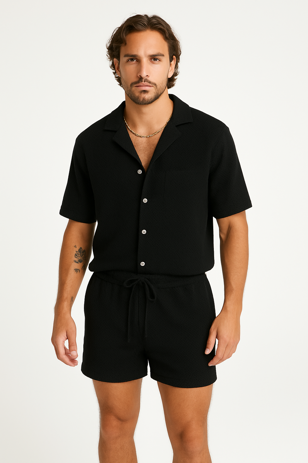 Ensemble Décontracté Homme – Chemise Boutonnée et Short Cordon – Coupe Ample Respirante