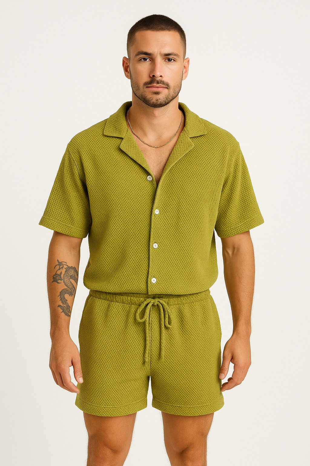 Ensemble Décontracté Homme – Chemise Boutonnée et Short Cordon – Coupe Ample Respirante