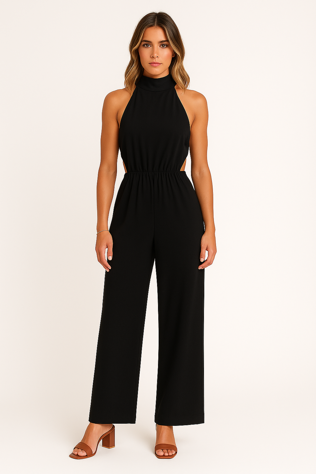 Combinaison femme – Coupe ample – Dos nu – Jambe large – Détails ajourés