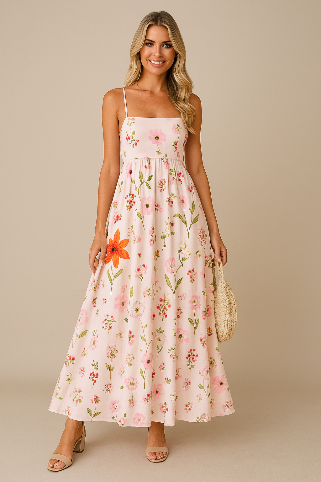 Robe longue femme – Dos nu – Coupe évasée – Tissu respirant – Imprimé fleuri