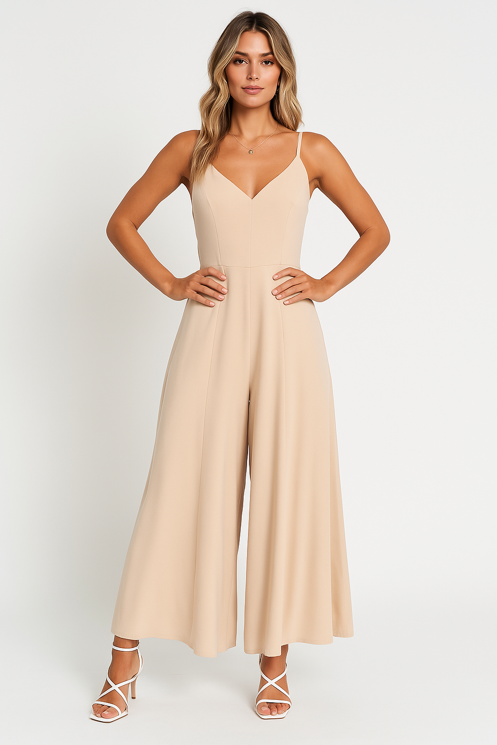 Combinaison Femme – Tissu Fluide – Bretelles Fines – Jambes Larges – Taille Cintrée