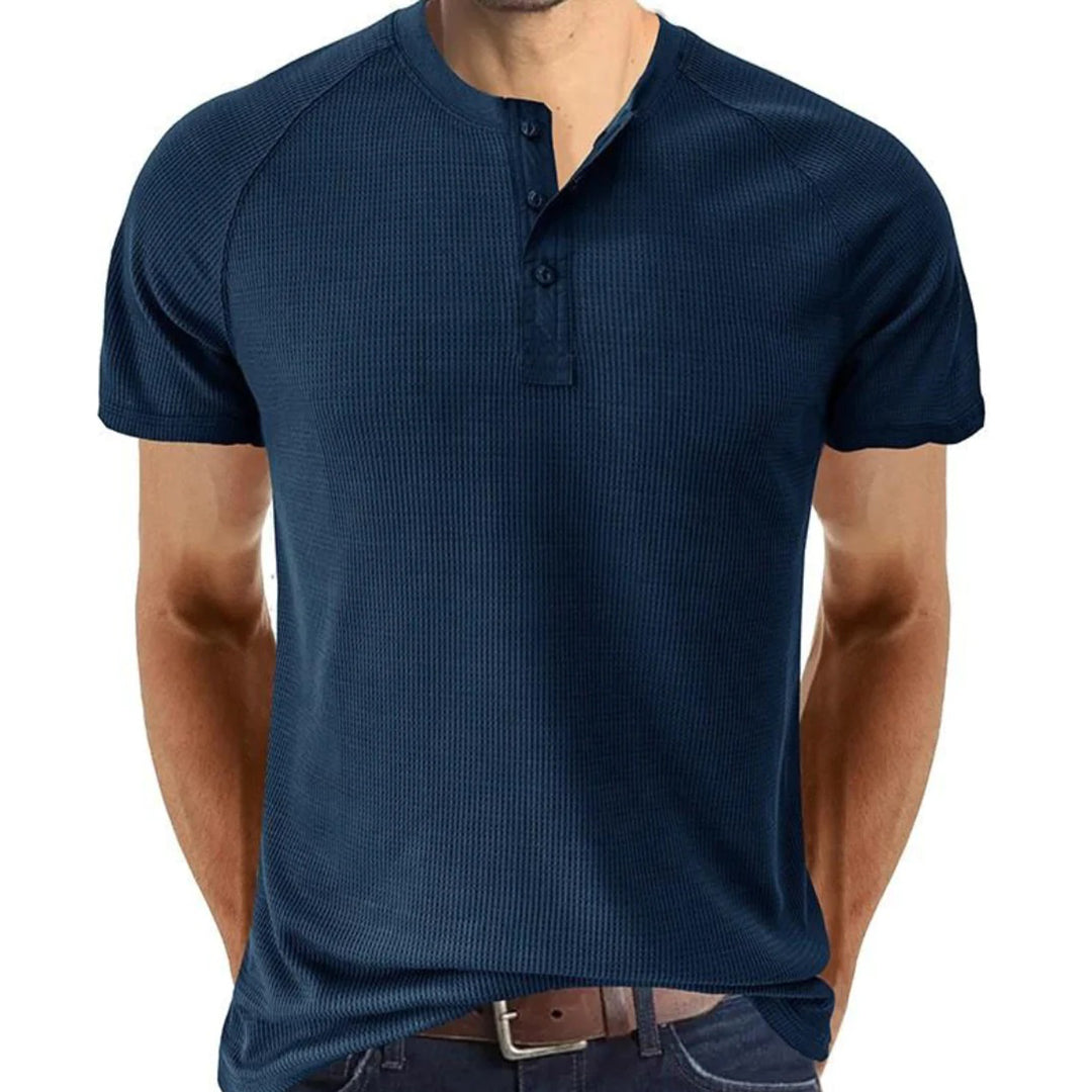 T-shirt henley homme – Coupe slim – Maille douce – Manches courtes