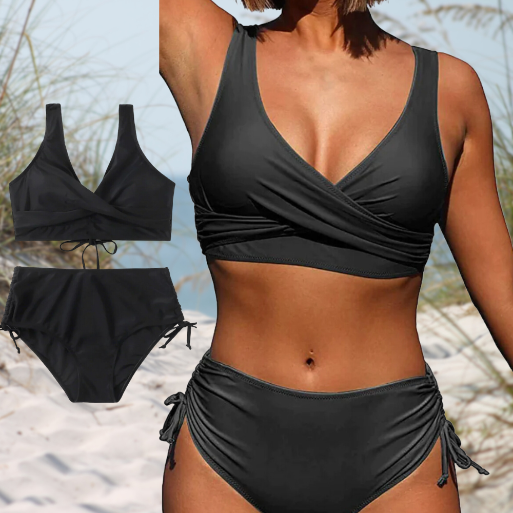 Bikini Femme – Haut Croisé – Taille Haute – Fronces Réglables – Tissu Respirant