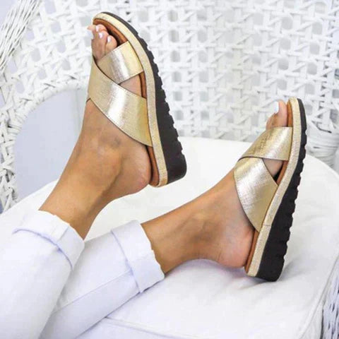 Sandales femme – Bout ouvert confortable – Brides croisées – Semelle plateforme souple