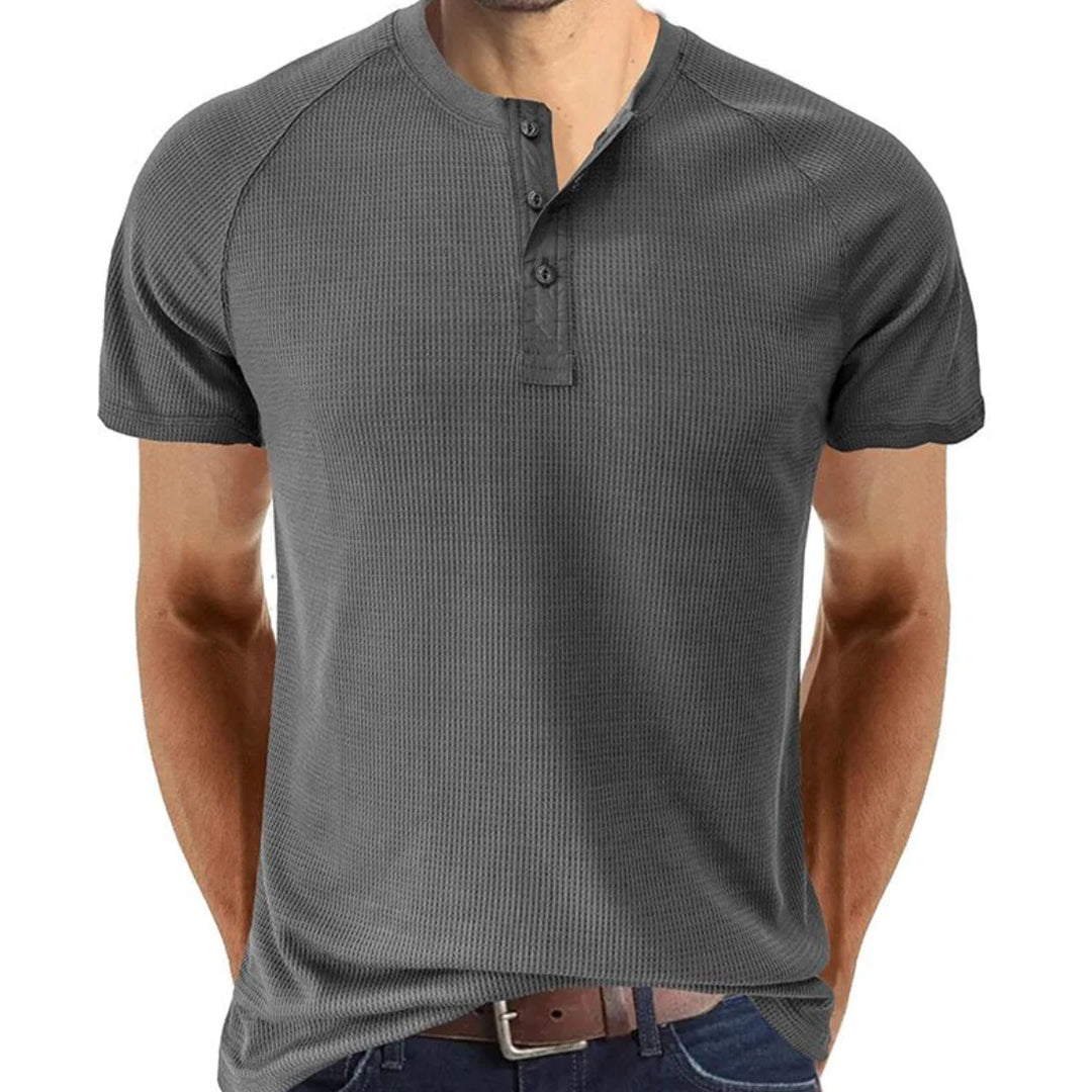 T-shirt henley homme – Coupe slim – Maille douce – Manches courtes