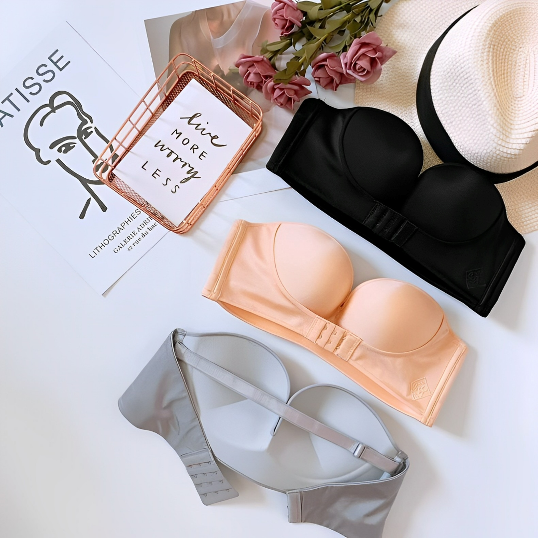 Soutien-gorge femme sans bretelles – Push-up – Coupe moulée – Finition lisse